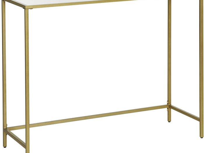 _console table, side table made of tempered glass, modern sofa table, simple structure, adjustable feet, living room, hallway, gold-colored