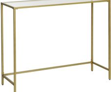 _console table, side table made of tempered glass, modern sofa table, simple structure, adjustable feet, living room, hallway, gold-colored
