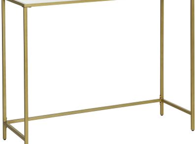 _console table, side table made of tempered glass, modern sofa table, simple structure, adjustable feet, living room, hallway, gold-colored