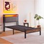 3ft Single Bed Frame with Storage Headboard,LED Lights,Metal Upholstered Platform Bed Frame with Charging Station,Mattress Foundation/Strong Slats Support/Under-bed Storage/Easy Assembly/Brown Image 6