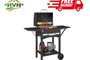 Charcoal grill with lid, BBQ smoker grill with 2 side tables Large grill area Grill grate Thermometer