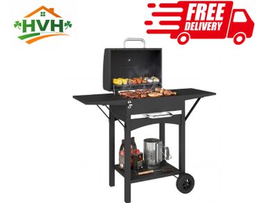 Charcoal grill with lid, BBQ smoker grill with 2 side tables Large grill area Grill grate Thermometer