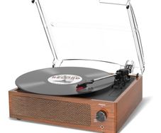 NEW SALE Vinyl Record Player With 2 Built-In Speakers, Bluetooth Receiver, Vintage Turntable Support 3-Speed, 3 Size, Wireless Playback, Headphone, Aux-In, Rca Line Lp Vinyl Players Retro Tangerine