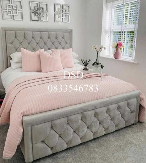 King Bed Light Silver Fabric