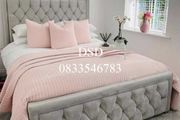 King Bed Light Silver Fabric