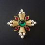 Vintage Style Maltese Cross Gold Pearl Brooch Pin Image 2