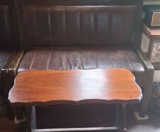 Vintage Solid Wood Pub Table & Leather Bench Seat Perfect for Bar or Man Cave