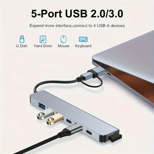 Versatile USB Hub Adapter - 4/7/8-in-1 High-Speed Expansion with SD/TF Card Reader
