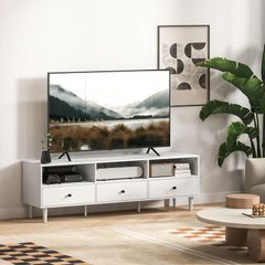 TV cabinet, TV stand for 190.5 cm screens, 3 open compartments, 3 drawers, particleboard, white