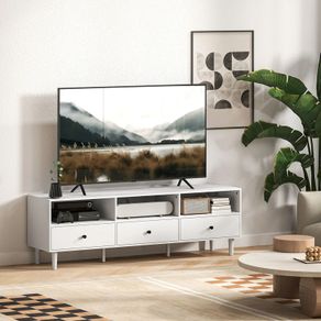 TV cabinet, TV stand for 190.5 cm screens, 3 open compartments, 3 drawers, particleboard, white