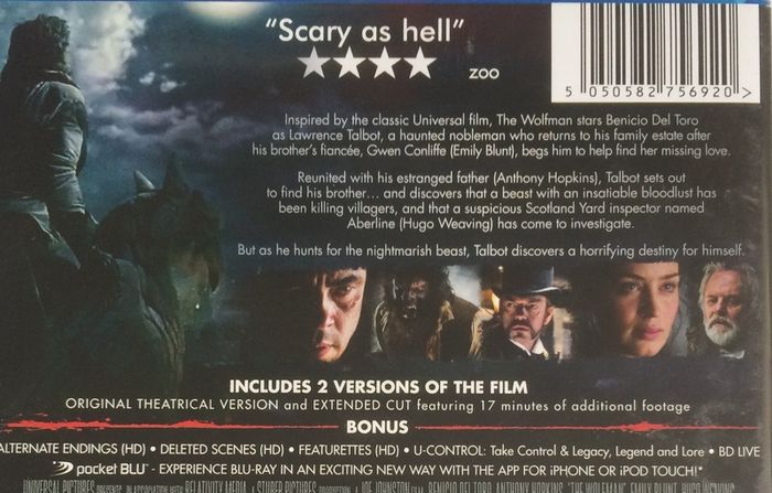 The Wolfman [2010] Anthony Hopkins, Emily Blunt & Hugo Weaving [Blu-ray Movie]