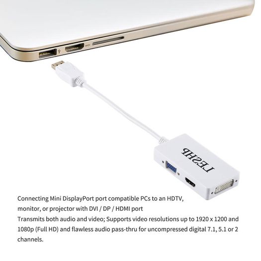 LESHP DisplayPort Male to HDMI/DVI/VGA (Female) (3-in-1) Adapter (Brand New/Warranty)