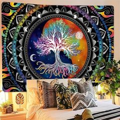 1Pcs 75x58cm Tree of Life Tapestry BlackLight Sun Moon Stars Galaxy Colorful Hippie Psychedelic Bedroom Dorm Decor Aesthetic