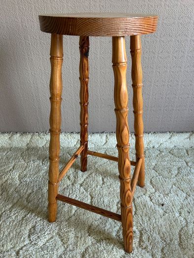 Pair of Tall Solid Pine Wooden Bar Stools