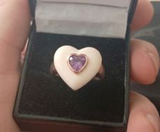 inlay ring heart with amethyst  gold