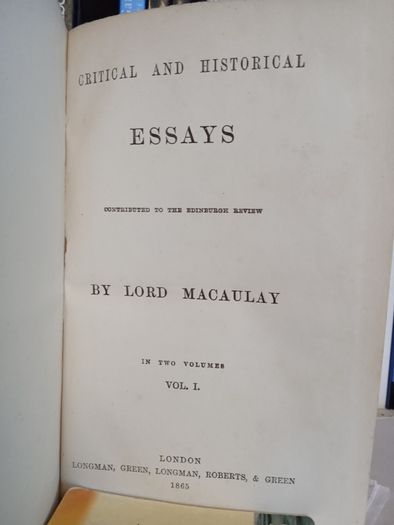 Critical and Historical Essays: Contributed to the Edinburgh Review by Lord Macaulay (2 Volume Set) (LP167)