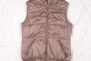 Per Una Bronze Beige Brown Metallic Quilted Puffer Vest Zip-Up Bodywarmer Gilet Size S