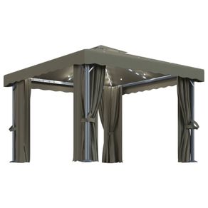 Gazebo with Curtain and String Lights 3x3 m Taupe