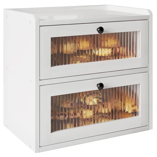 Brand New Wooden Bread Box 2-Tier Ventilated Storage Container