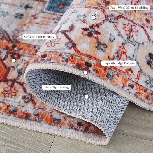 Rugs Living Room 90X150cm, Non Slip Large Area Rugs for Machine Washable, Vintage Style and Soft Low Pile Floor Carpet