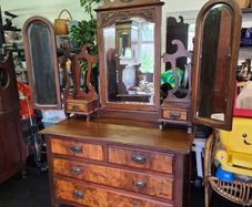 Antique Victorian Walnut Mirrored Vanity Dresser