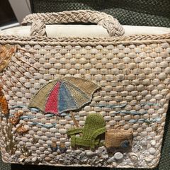 Capelli Straworld Straw Art Bag - Embellished with Shells, Beach Material, Flip Floos etc - see photos