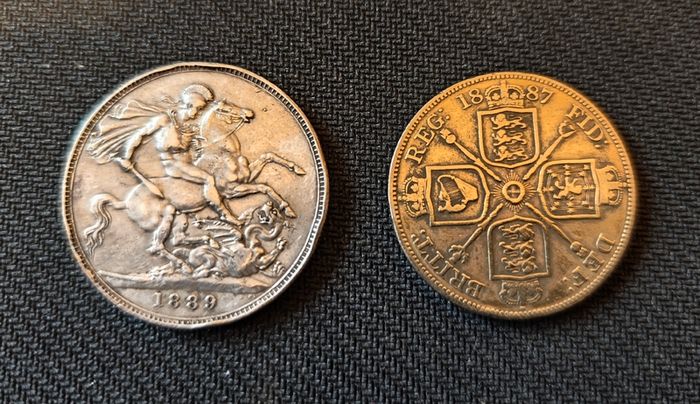 Victoria crown 1889 and Double florin 1887