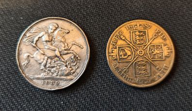 Victoria crown 1889 and Double florin 1887