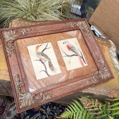 19th Century Oak Framed Feather Art