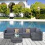 4 Pieces Rattan Garden Furniture Set, Wicker Outdoor Furniture Set with Corner Sofa Loveseat Coffee Table Cushions, Conservatory Furniture Set for Patio Balcony Poolside, Grey Image 6