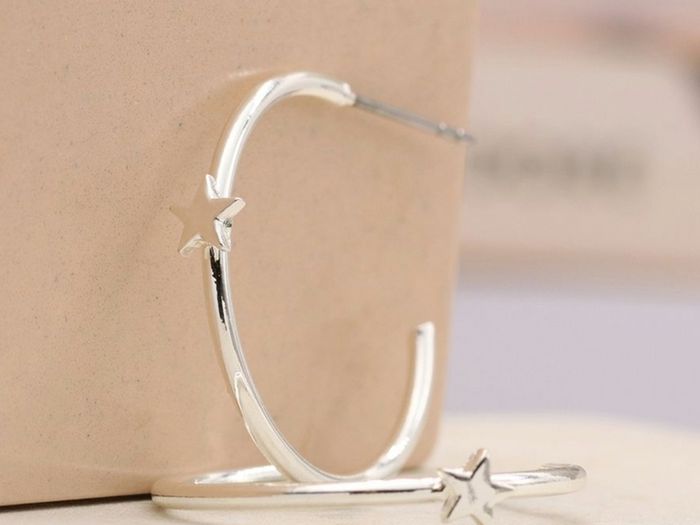 Peace of Mind Silver Plated Hoop Earrings with Stars