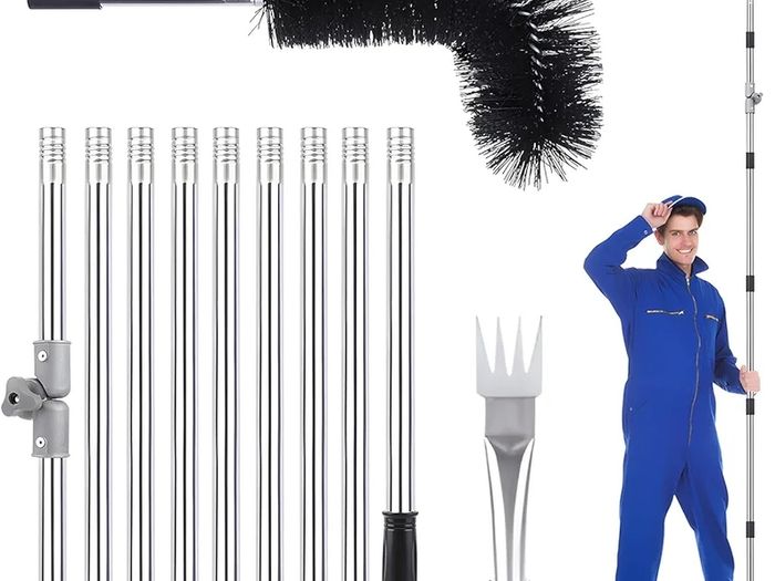 Gutter Cleaning Tools Kit 4M Telescopic Gutter Cleaner Roof with Adjustable Angle Pole Gutter Brush Scoop Roof Cleaning Equipment for Removing Leaves Debris from Gardens Ditches Villas Town Houses