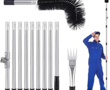 Gutter Cleaning Tools Kit 4M Telescopic Gutter Cleaner Roof with Adjustable Angle Pole Gutter Brush Scoop Roof Cleaning Equipment for Removing Leaves Debris from Gardens Ditches Villas Town Houses