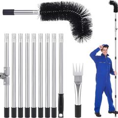Gutter Cleaning Tools Kit 4M Telescopic Gutter Cleaner Roof with Adjustable Angle Pole Gutter Brush Scoop Roof Cleaning Equipment for Removing Leaves Debris from Gardens Ditches Villas Town Houses