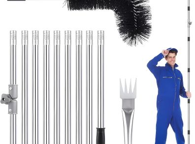 Gutter Cleaning Tools Kit 4M Telescopic Gutter Cleaner Roof with Adjustable Angle Pole Gutter Brush Scoop Roof Cleaning Equipment for Removing Leaves Debris from Gardens Ditches Villas Town Houses