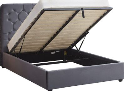 Madison Ottoman Bedframe Grey Velvet Fabric 4ft 6 Double