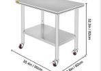 36 x 24 inch Stainless Steel Kitchen Worktable Commercial Work Bench Table with Caster Wheels & Undershelf for Home Restaurant Storage