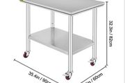 36 x 24 inch Stainless Steel Kitchen Worktable Commercial Work Bench Table with Caster Wheels &amp; Undershelf for Home Restaurant Storage