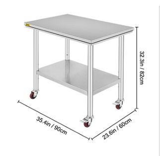 36 x 24 inch Stainless Steel Kitchen Worktable Commercial Work Bench Table with Caster Wheels & Undershelf for Home Restaurant Storage
