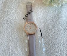 SOKI Glitter Dial Watch Grey Rose Gold Minimalist Grey Strap Brand New with tags