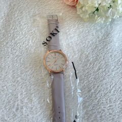 SOKI Glitter Dial Watch Grey Rose Gold Minimalist Grey Strap Brand New with tags
