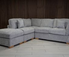 Emme Corner L Shape Grey Fabric Sofa + Footstool