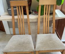 2 x Matching Beige Padded Tall Back Wooden Kitchen Dining Chairs - Can Deliver