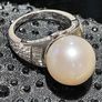 Sterling silver 925 Edison Pearl and Natural Cambodian Zircon Ring in Rhodium Overlay Image 3
