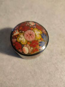 Kashmiri Hand Painted Lacquered Papier Mache Oval Trinket Box