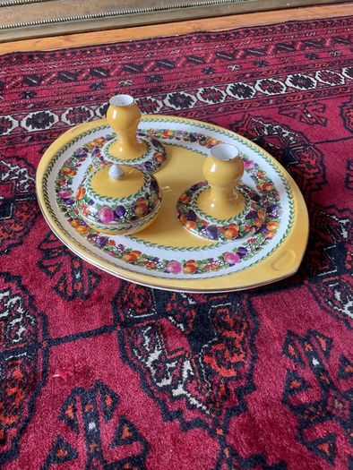 Ceramic Candle Holders On Plate With Bowl