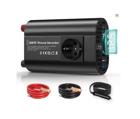 500W Uk/EU Plug Car Power Converter, DC 12V to 230V AC, Portable Power Inverter with Temperature Control Fan