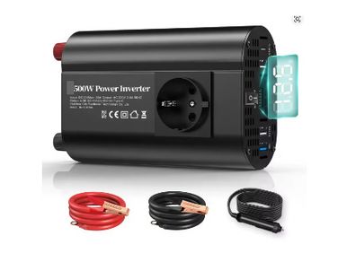 500W Uk/EU Plug Car Power Converter, DC 12V to 230V AC, Portable Power Inverter with Temperature Control Fan