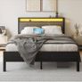 5FT King Size Bed Frame with LED Lights and Charging Station, Heavy Duty Metal Platform Upholstered King Bed frame with Storage Fabric Headboard,Metal Slats Support,Mattress Foundation (Black) Image 8