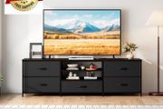 TV Stand Cabinet, TV Unit with 5 Drawers, 140 cm, All Black TV Console Table with Storage Organizers, Entertainment Center with Open Shelf for Living Room, Bedroom